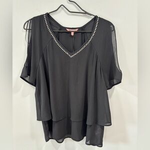 NWT Y2K Juicy Couture Black Sheer Layered Blouse Size Large V-Neck Studded